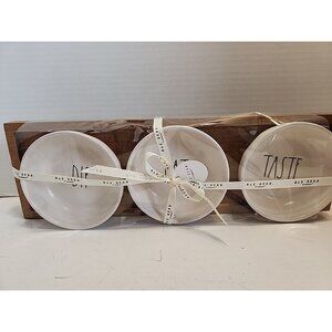 New Rae Dunn Dip Eat Taste Dipping Bowl Set  Pinch Dash Wood Tray By Magenta